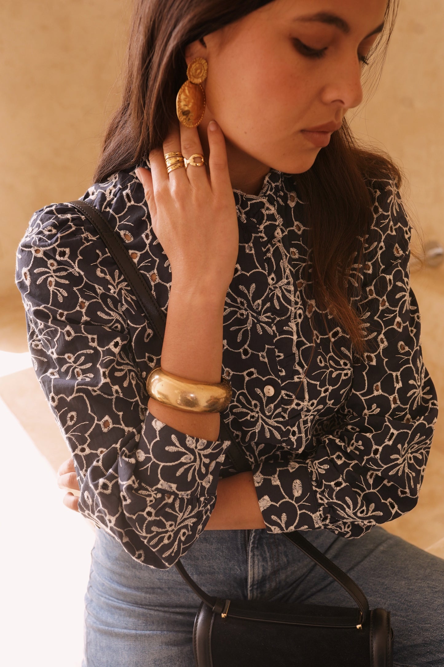 Debbie navy cutwork embroidered blouse