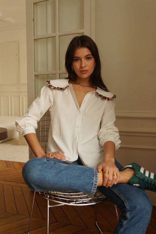 Ellie Peter Pan leopard trim shirt