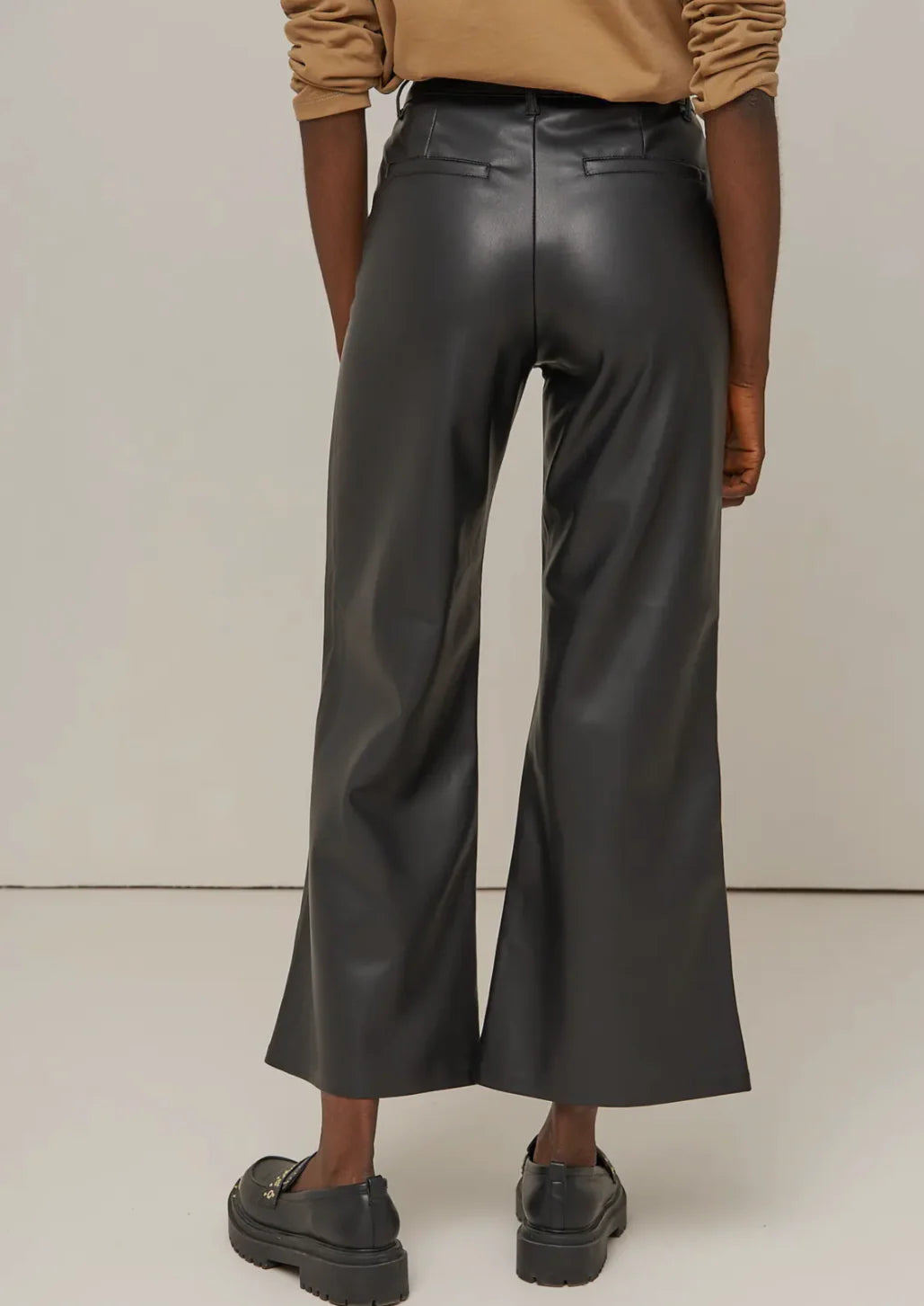Wilme Black wide leg leather trousers
