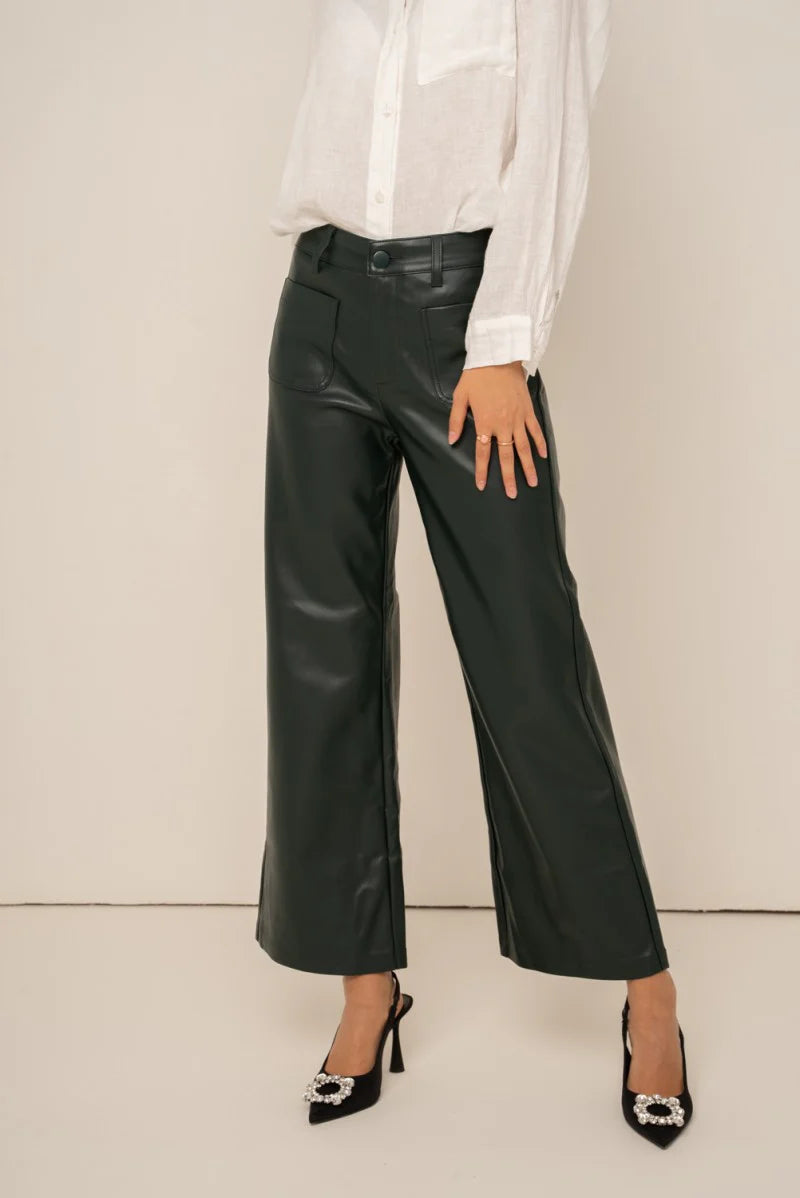 Wilme Black wide leg leather trousers