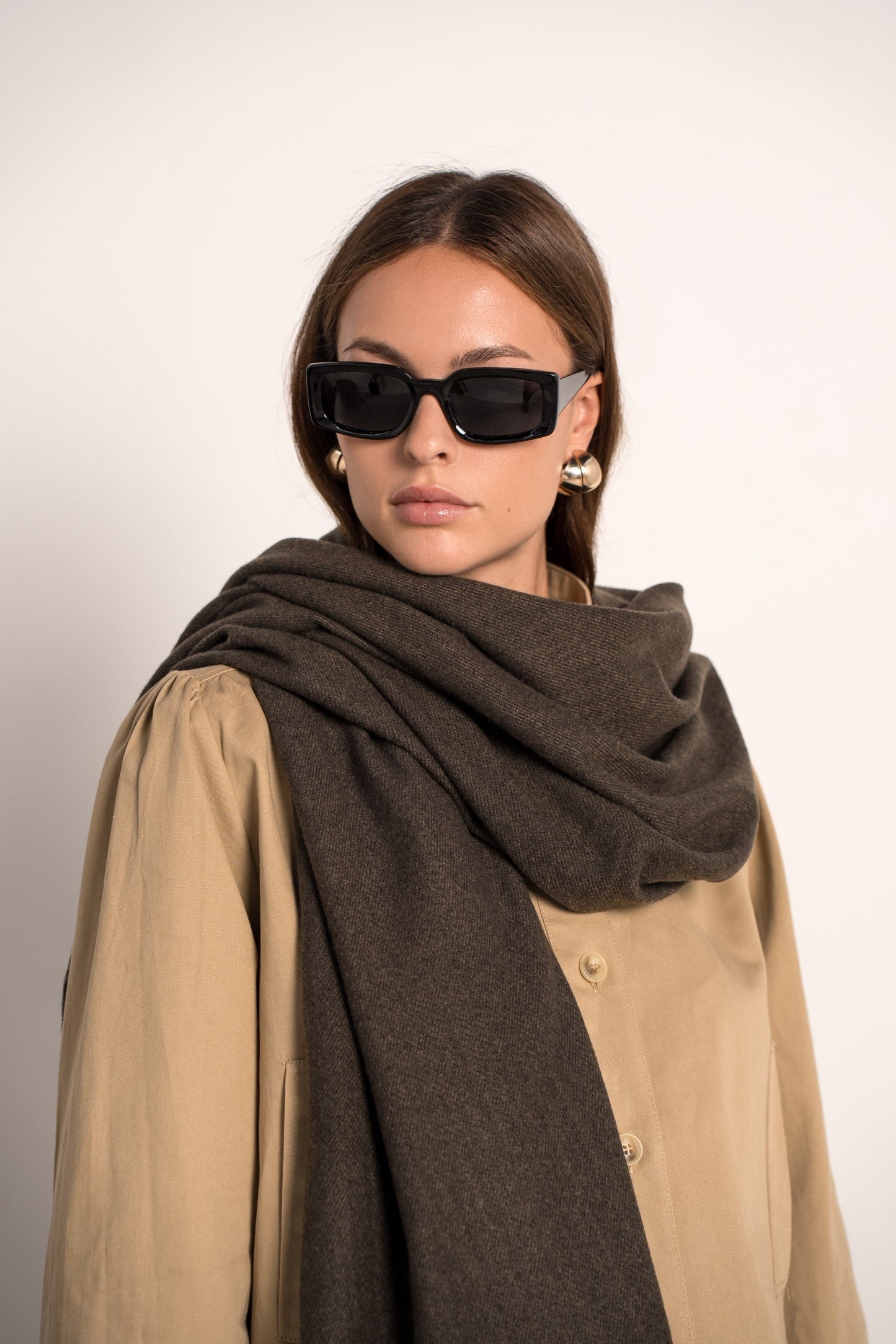 Chocolate brown wool large scarf