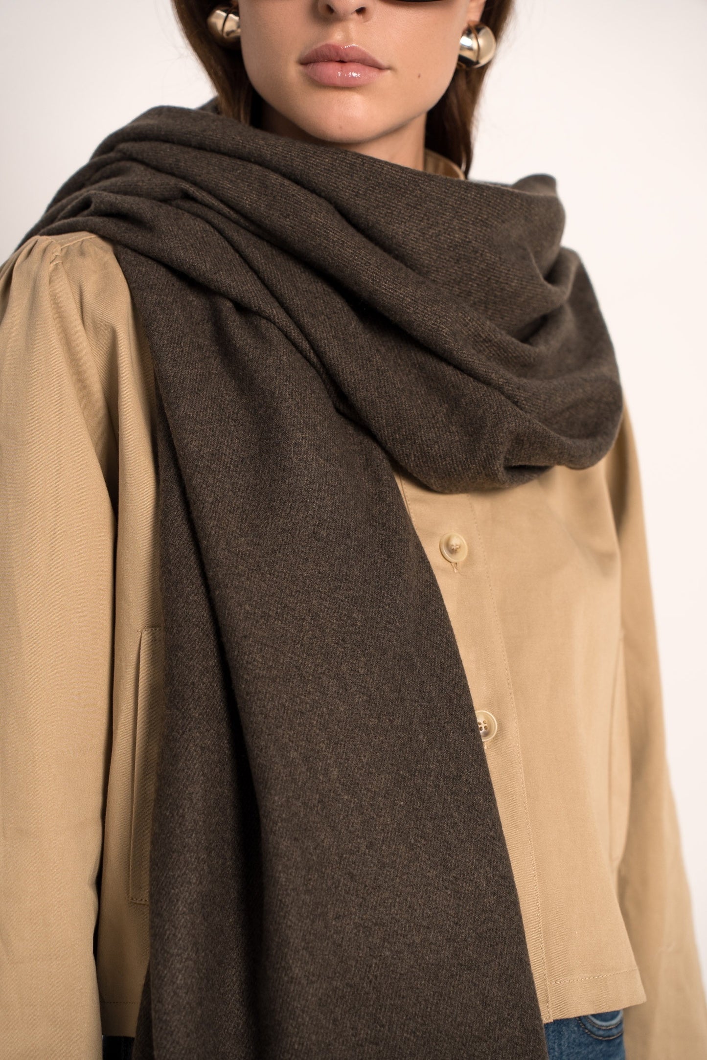 Chocolate brown wool large scarf