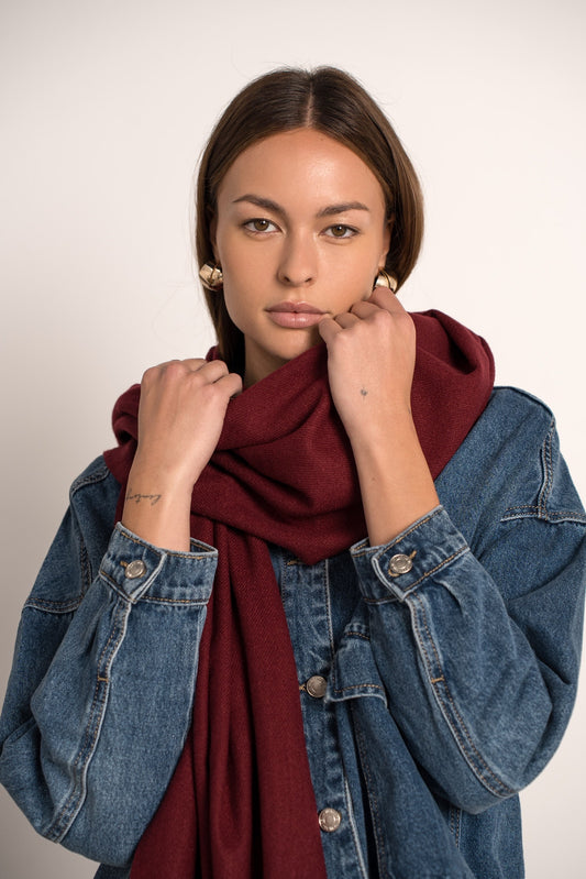 Burgundy wool large scarf