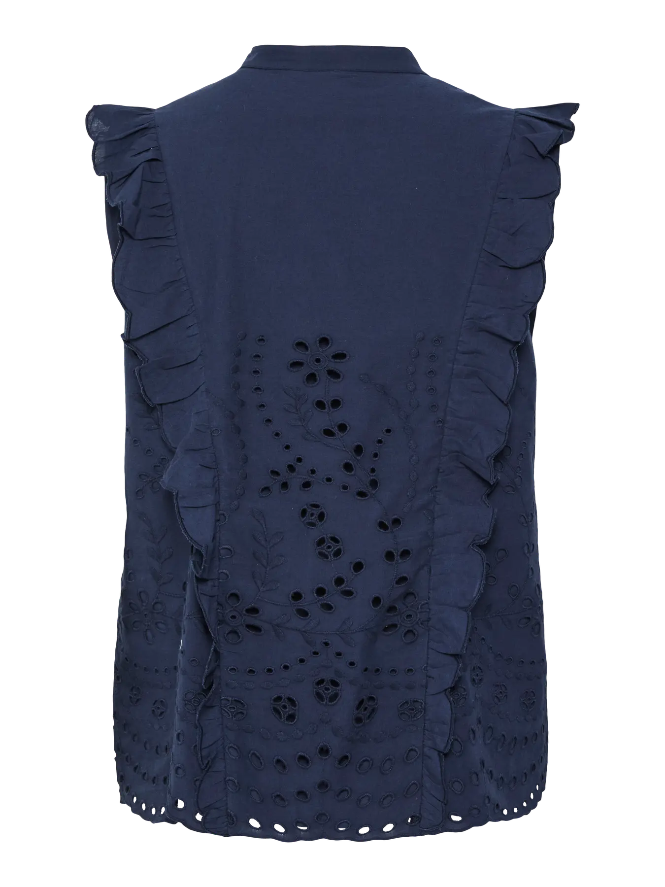 YAS navy sleeveless embroidered blouse