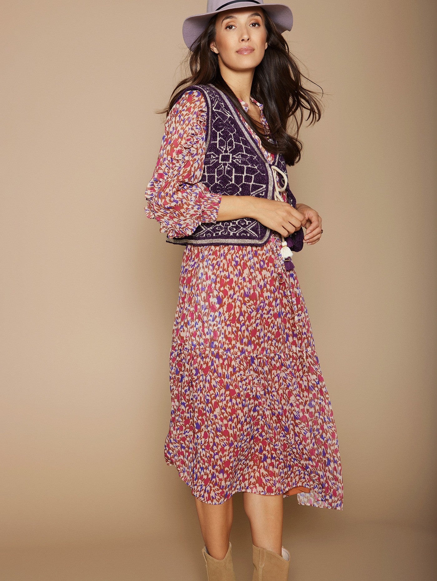 Canesu detail chiffon dress