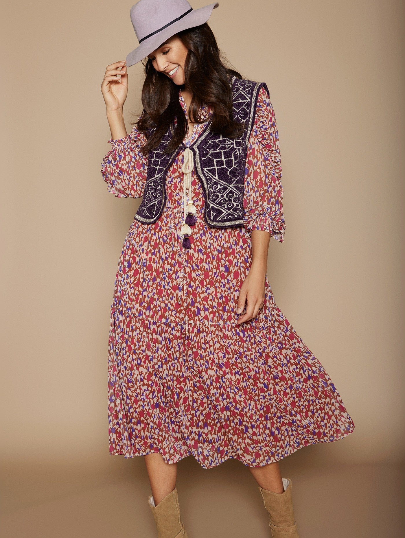 Canesu detail chiffon dress