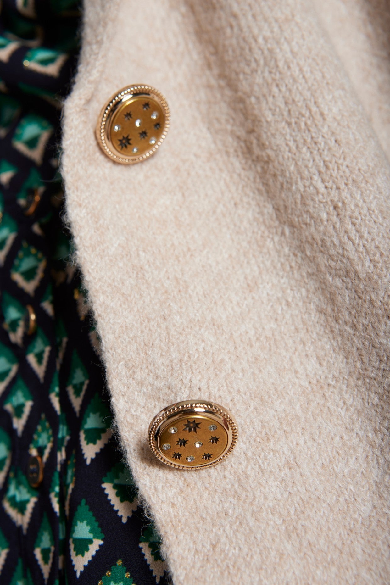Long oatmeal cardigan with gold buttons