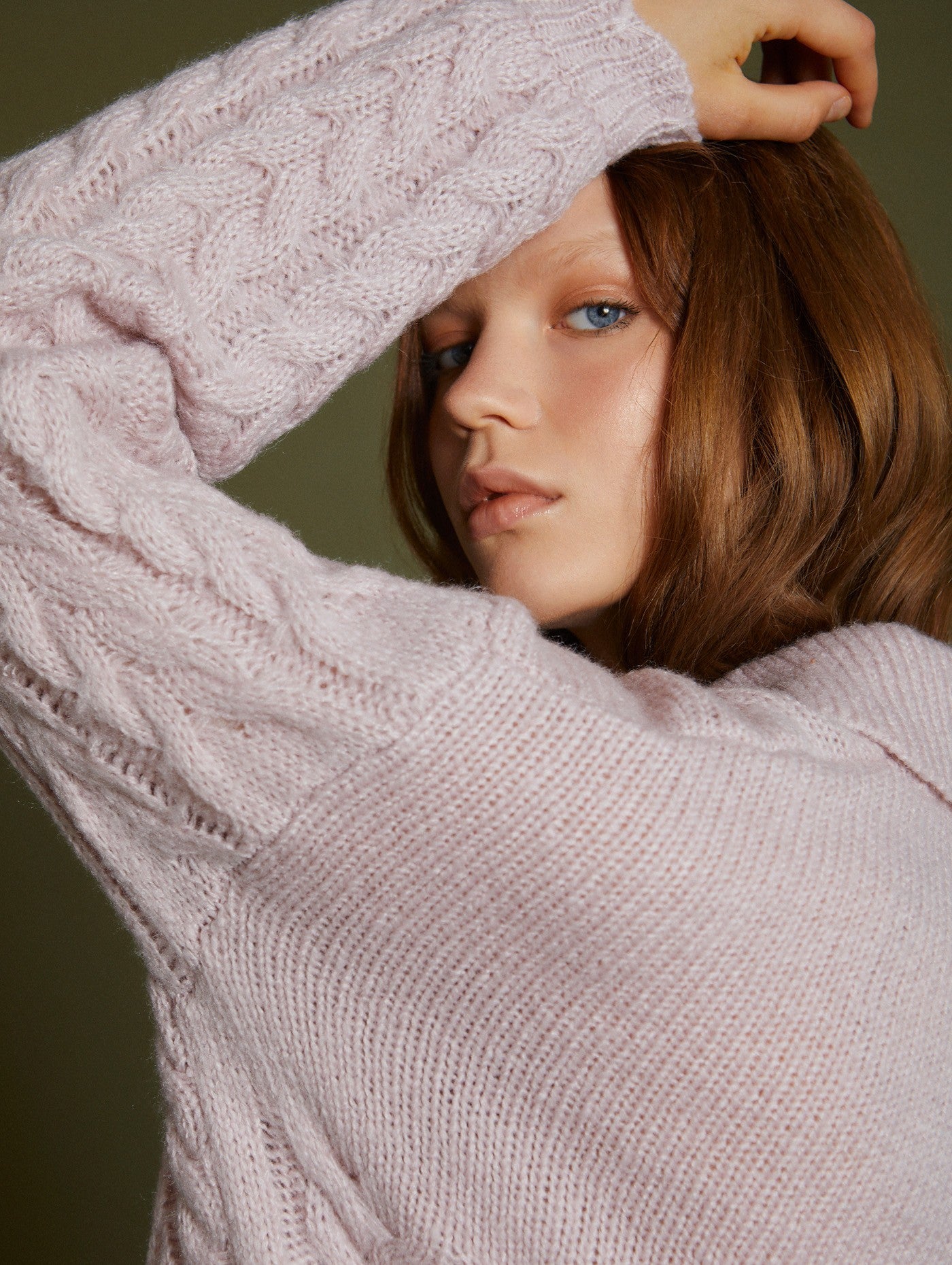 Lilac cable knit jumper with collar