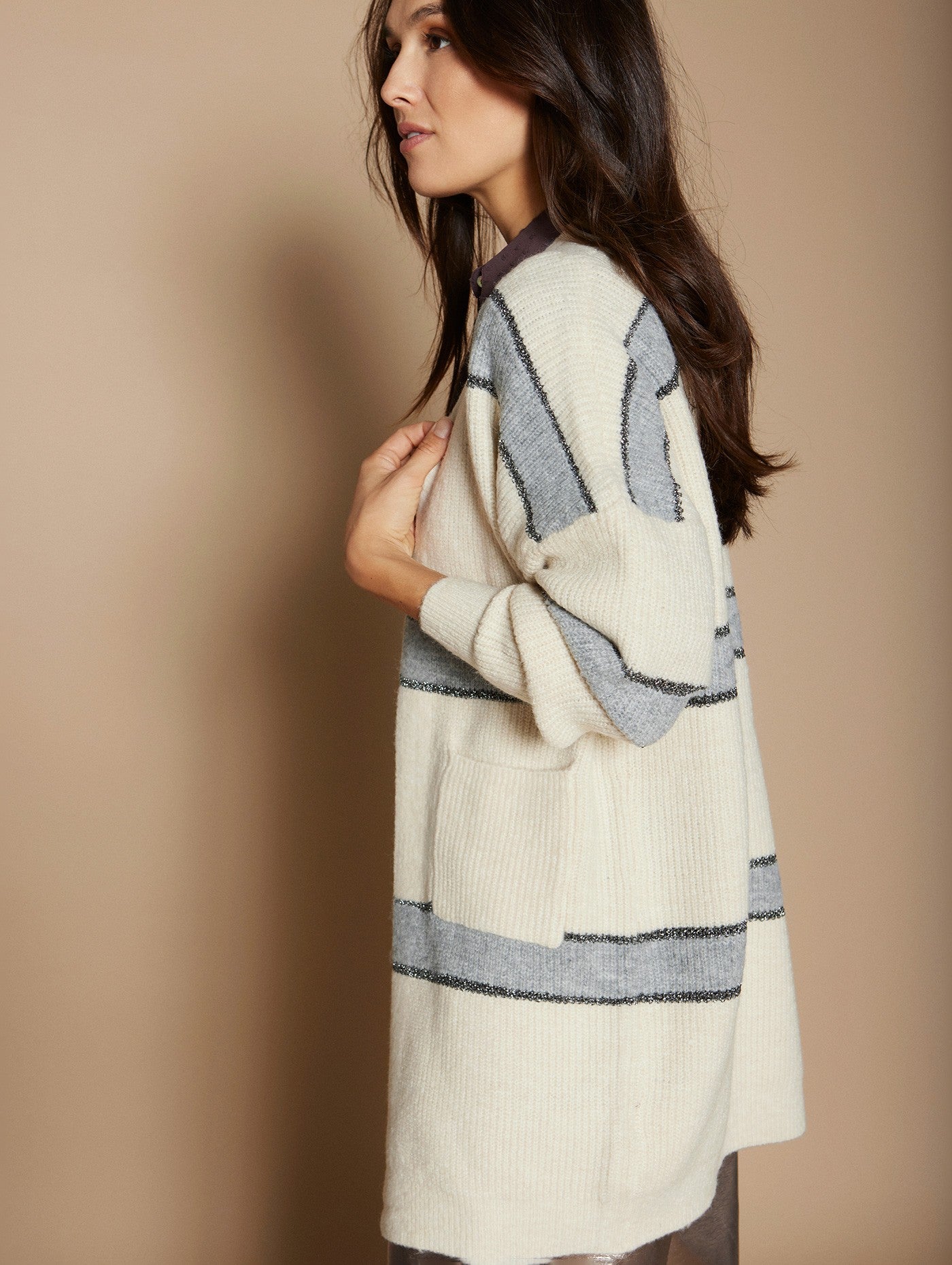 Long stripe glitter cardigan