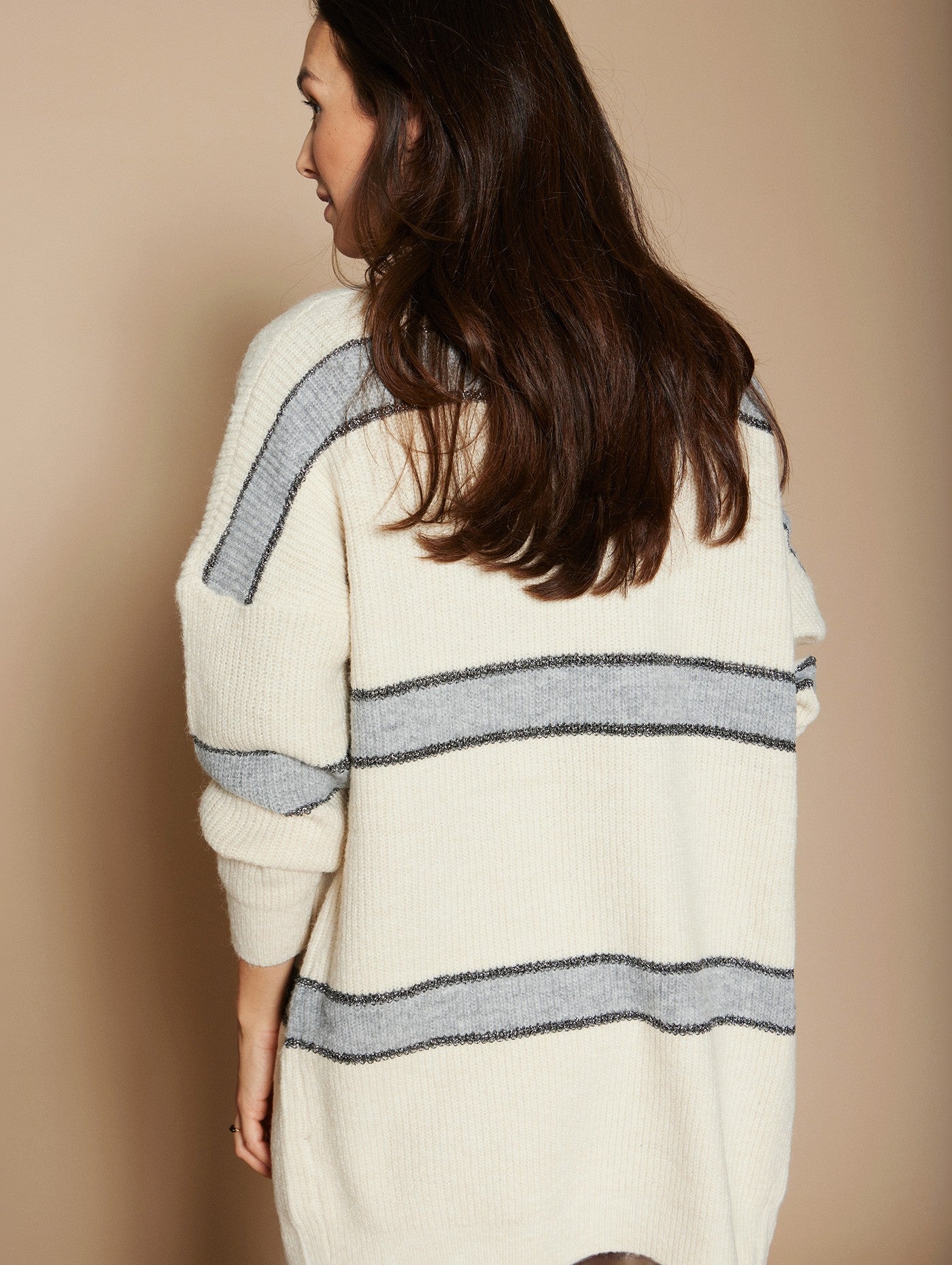 Long stripe glitter cardigan