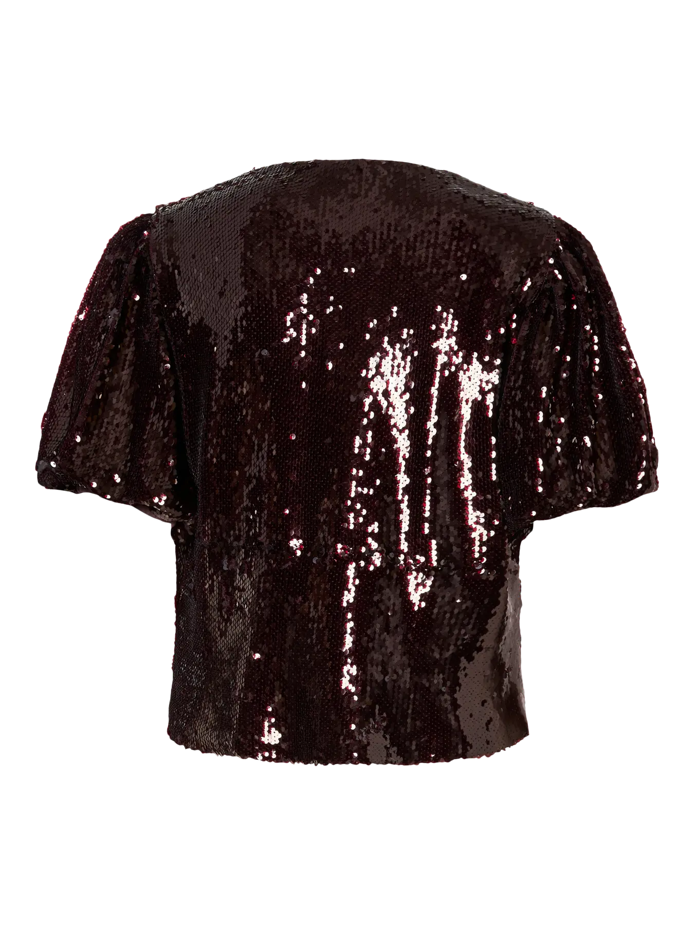 YASROYALINA BURGUNDY WET LOOK SEQUIN TOP