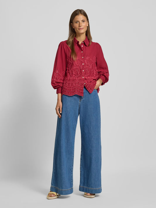 YAS burgundy cutwork embroidery blouse