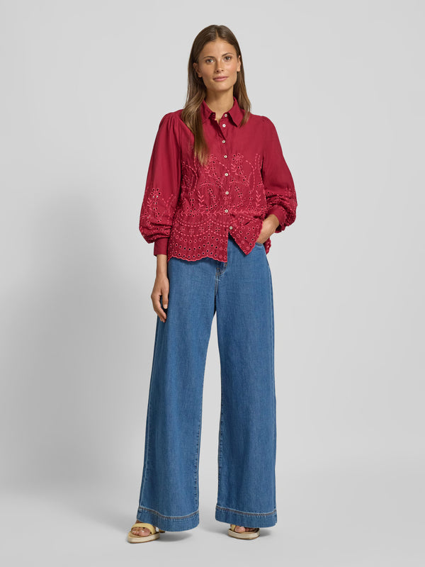 YAS burgundy cutwork embroidery blouse