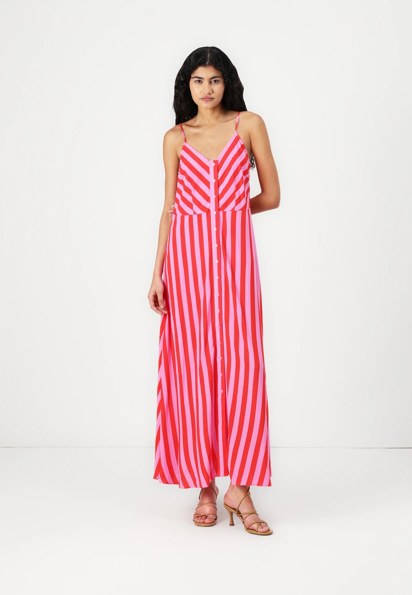YASSAVANNA STRAP STRIPED RED & PINK LONG DRESS