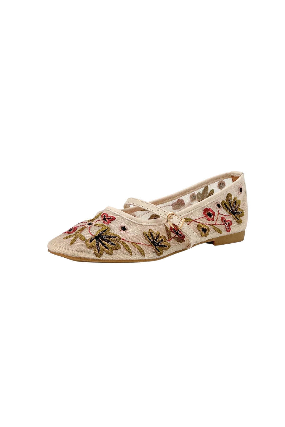 Embroidered mesh autumn flowers pumps