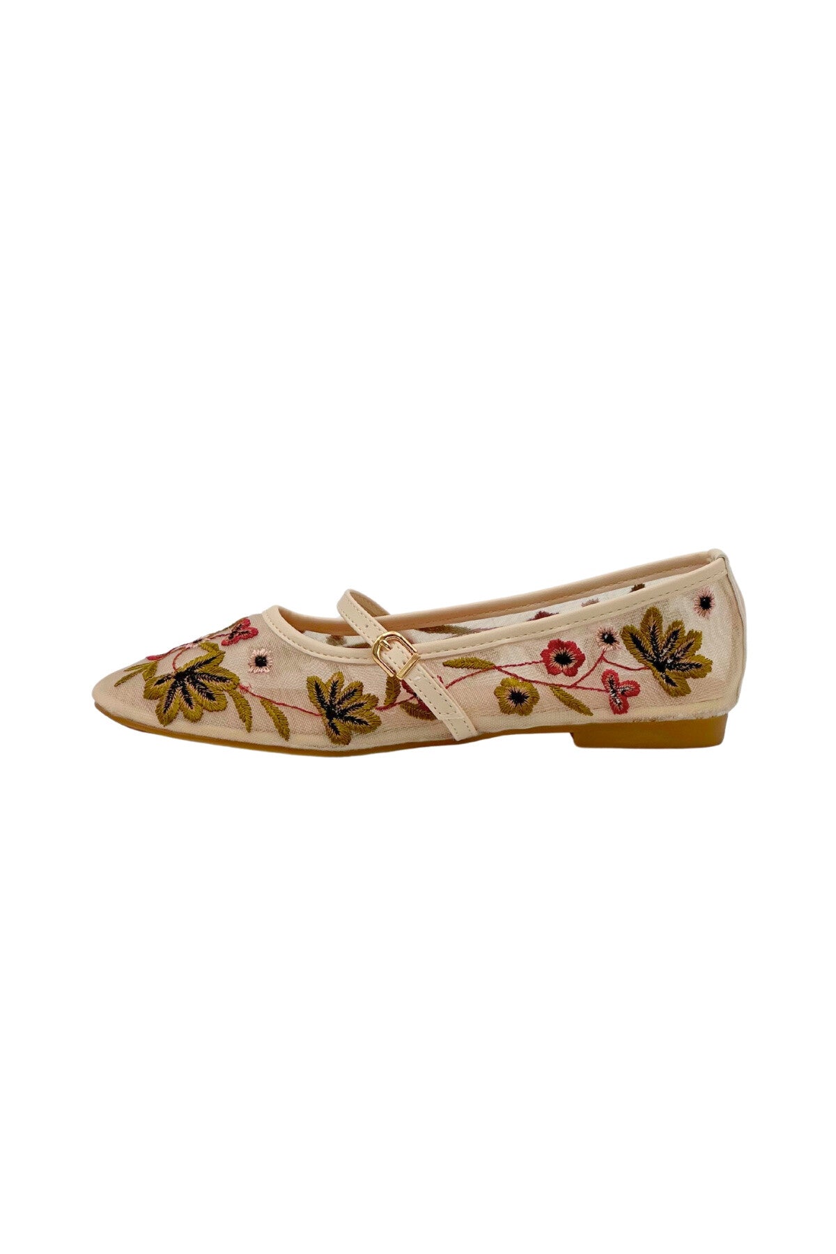 Embroidered mesh autumn flowers pumps