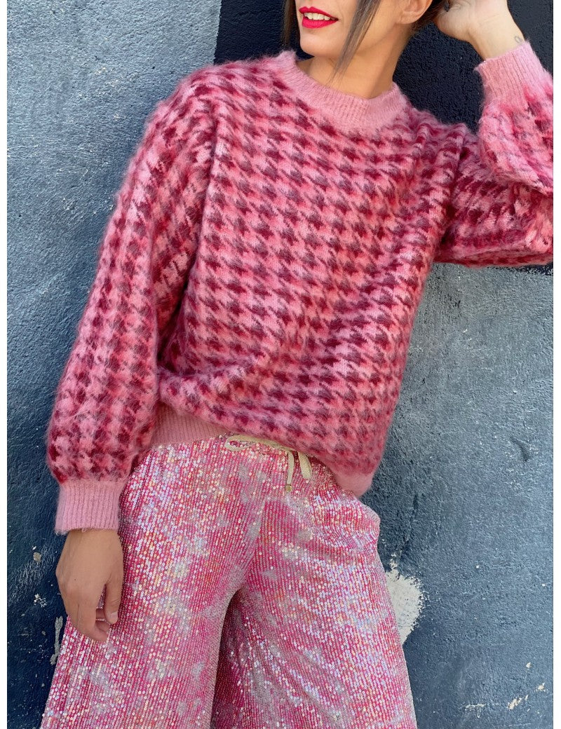 Houndstooth mohair effect knitted jumper