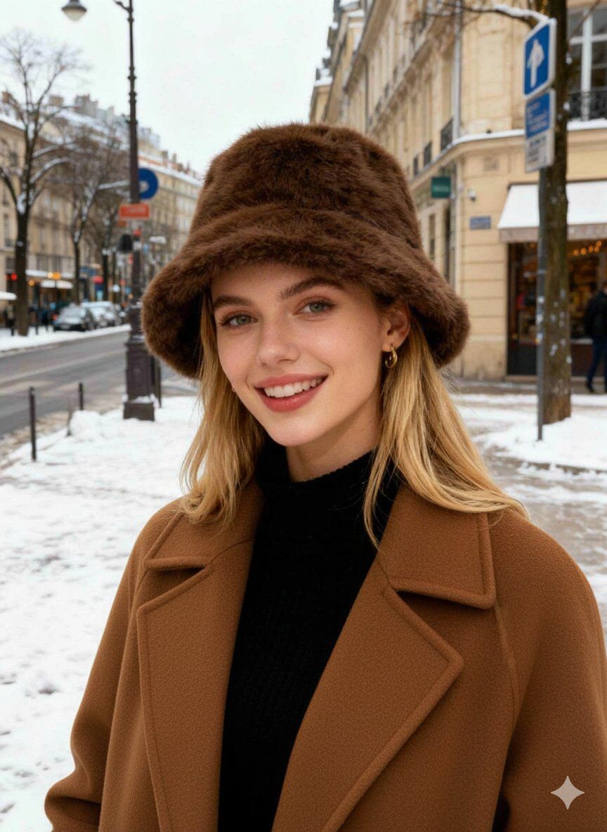 Faux fur brown bucket hat