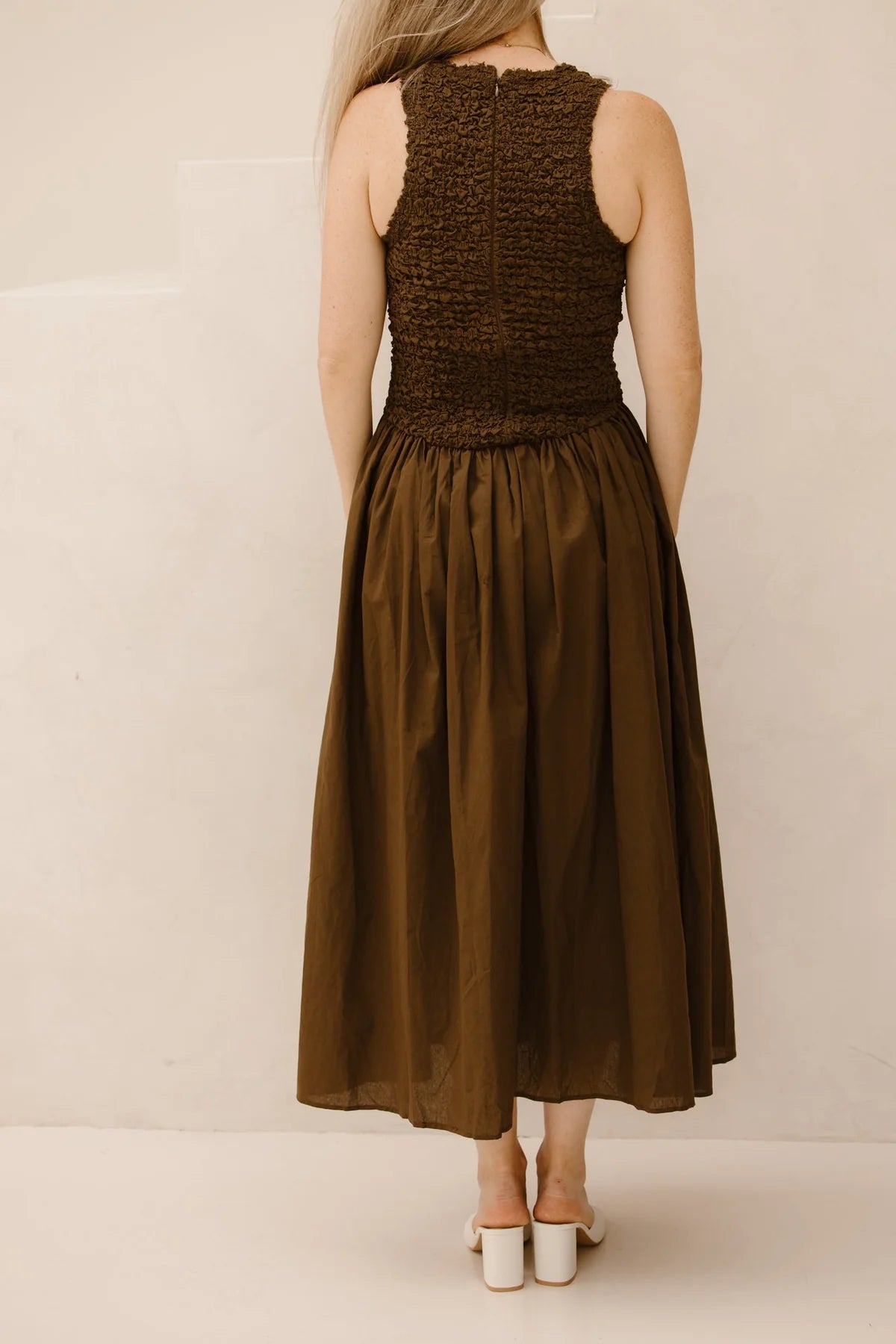 Mila ruched cotton brown dress