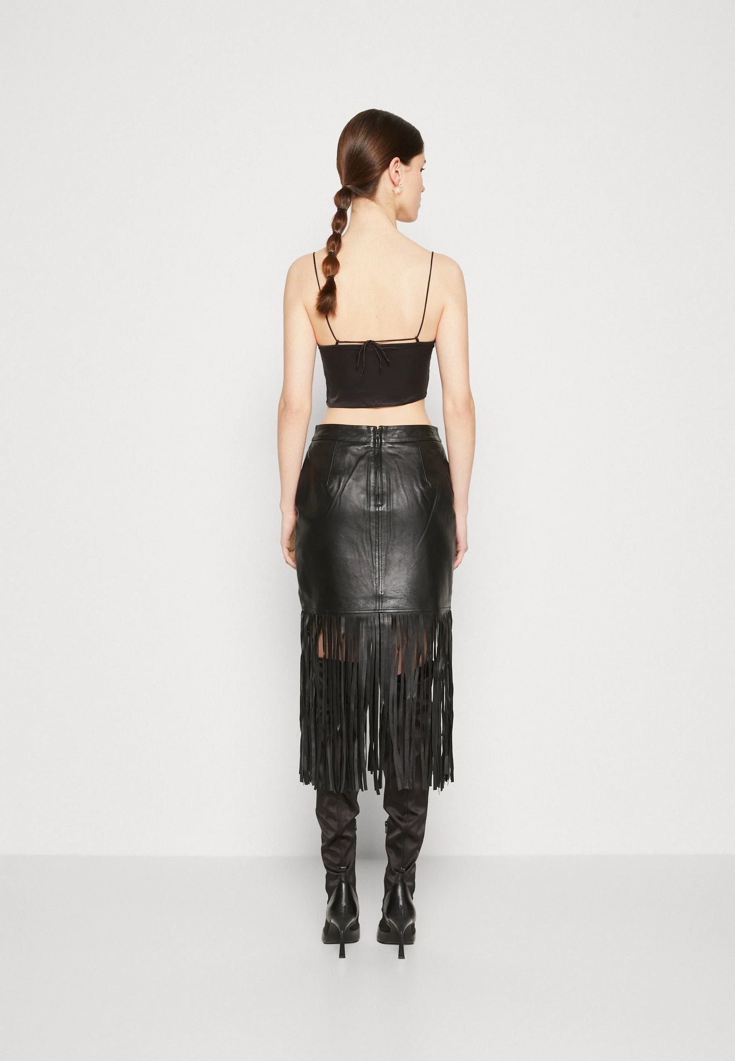 YASFUSANI Leather fringed skirt