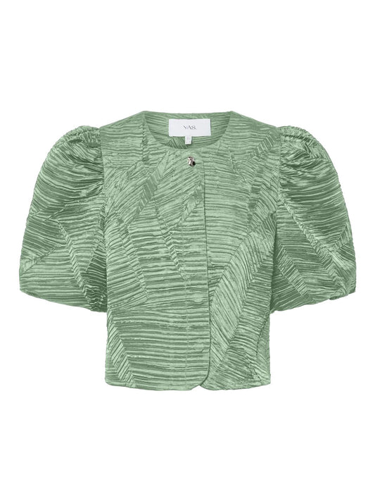 YASVIBE LEAF PRINT PUFF SLEEVE TOP