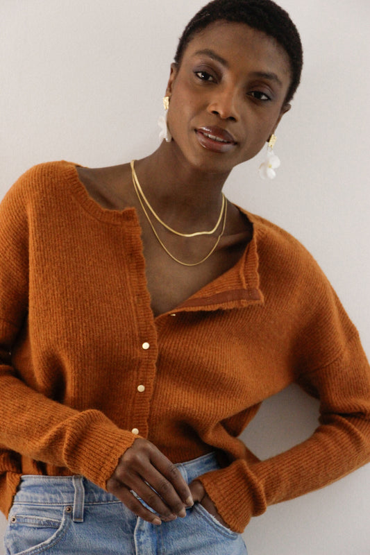 Maggie burnt orange reversible alpaca cardigan