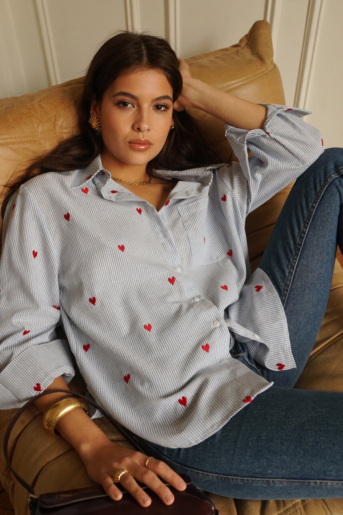 Tilly blue stripe shirt with hearts