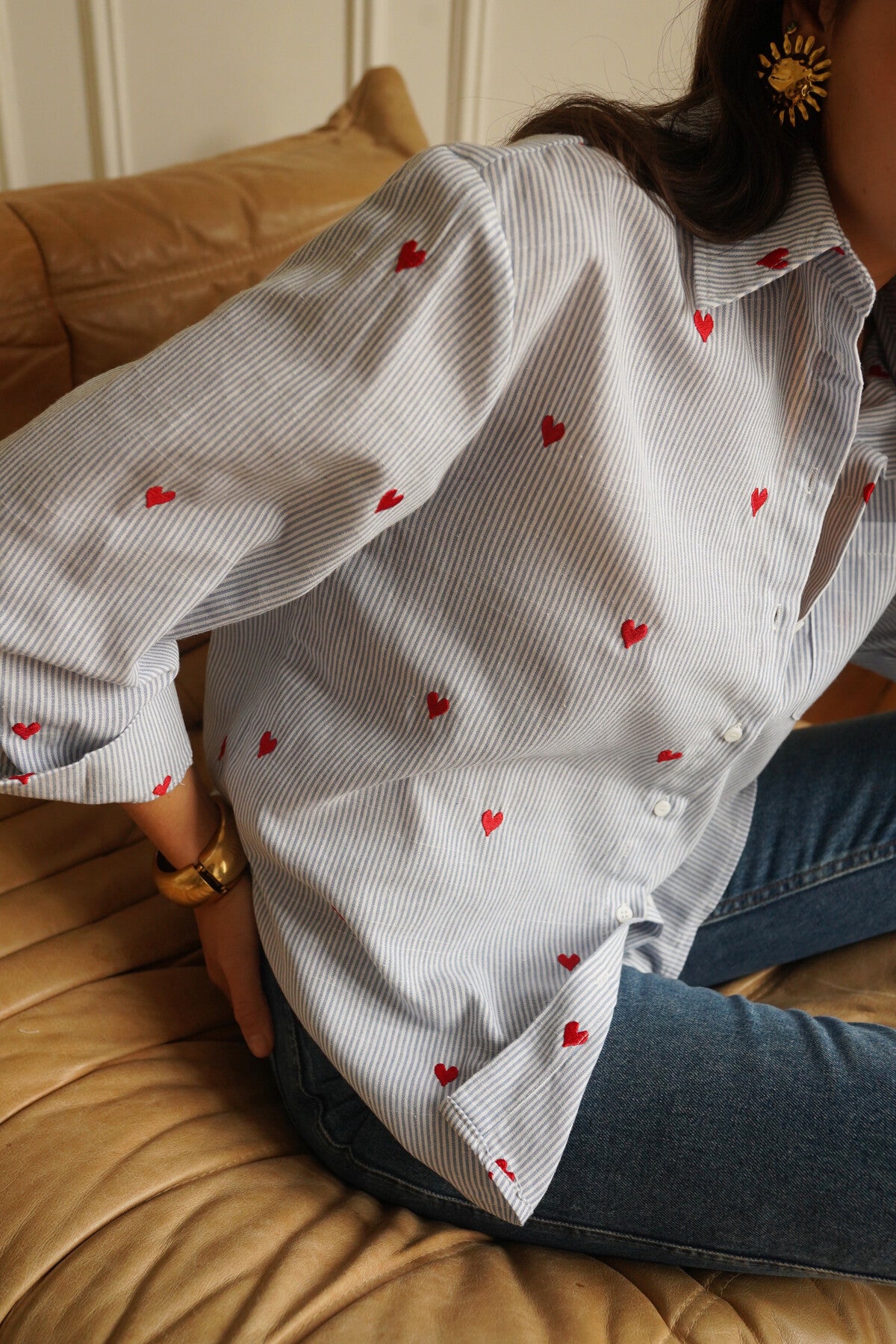 Tilly blue stripe shirt with hearts