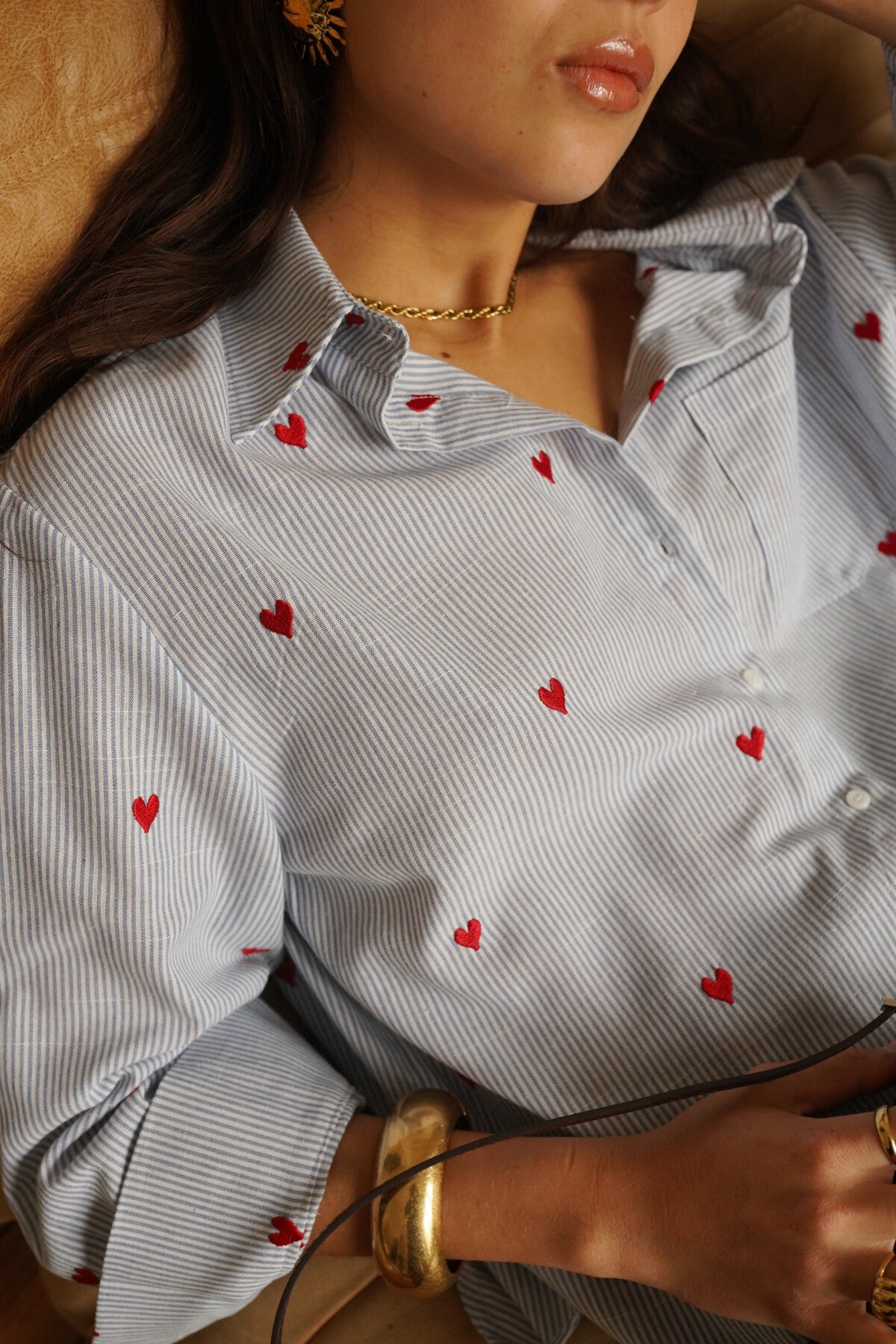 Tilly blue stripe shirt with hearts