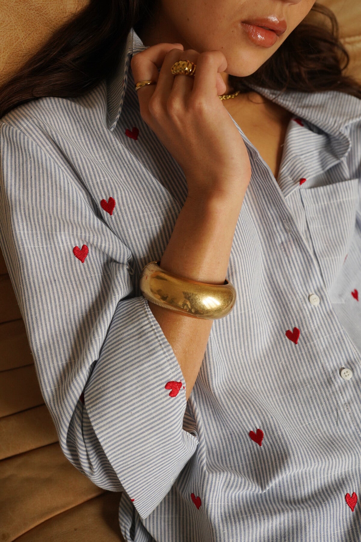 Tilly blue stripe shirt with hearts