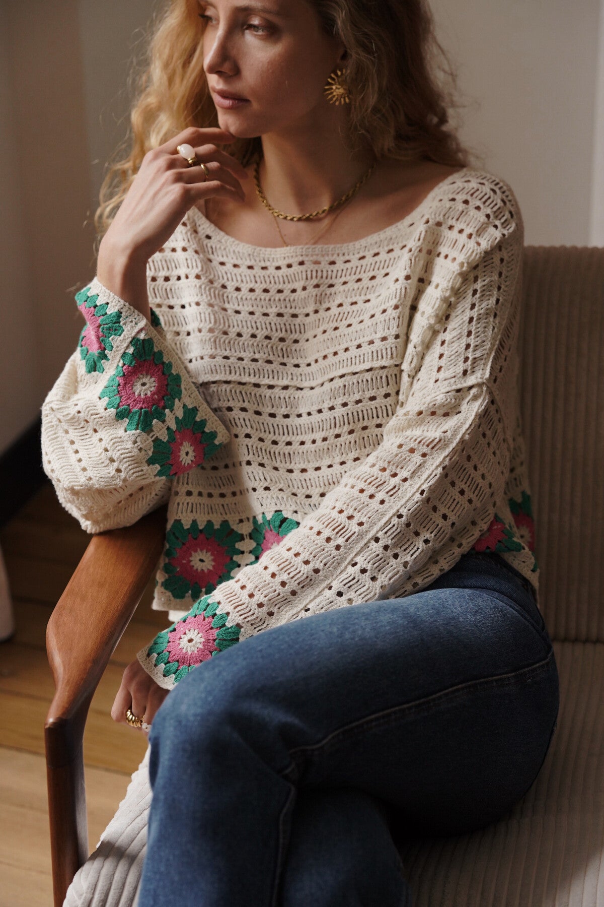 Ruth crochet cropped floral jumper
