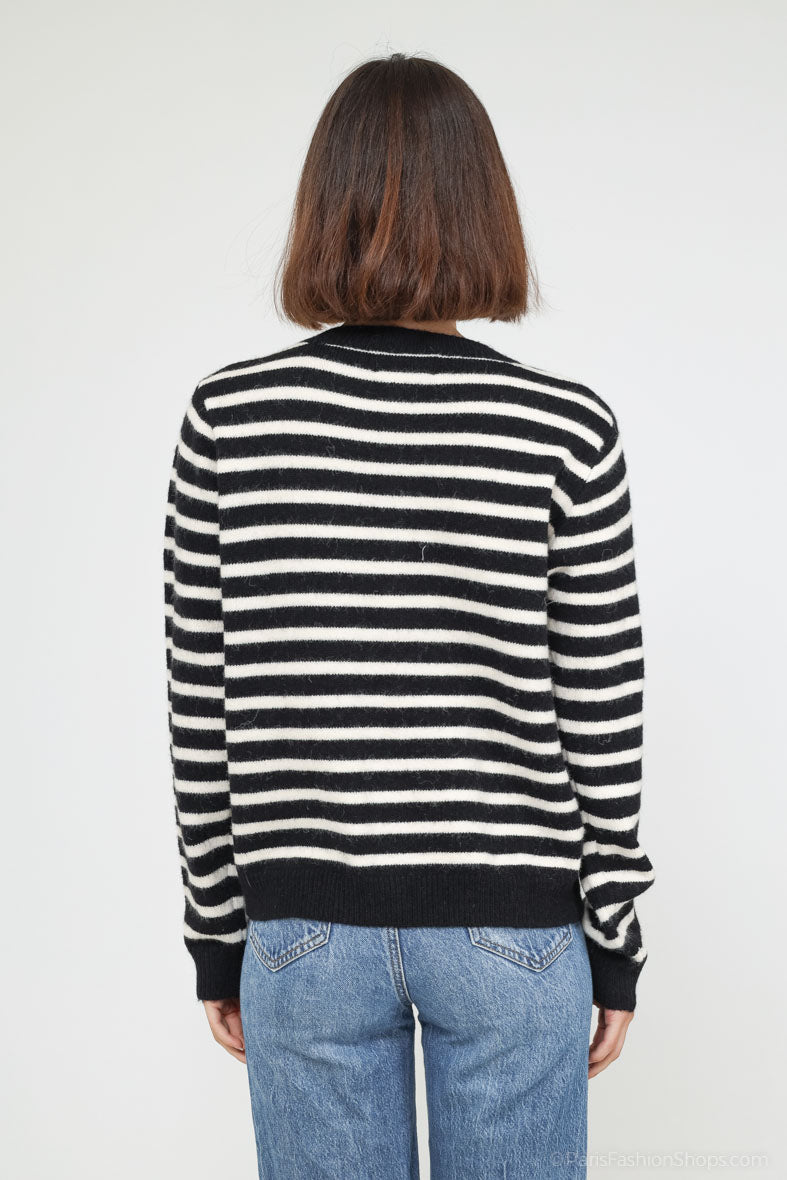 Kara flower pearl button striped cardigan
