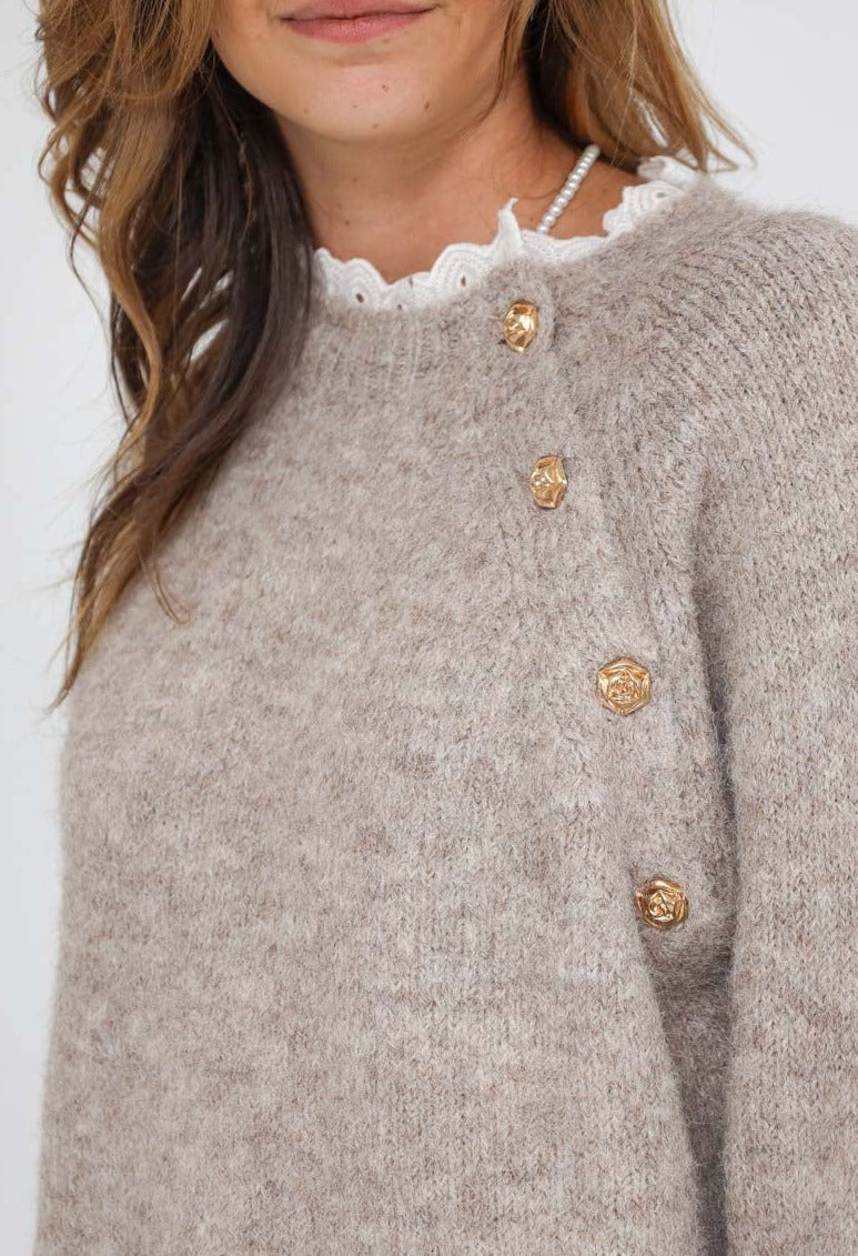 Sophia jumper with lace collar and buttons