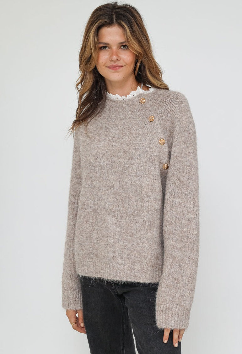 Sophia jumper with lace collar and buttons