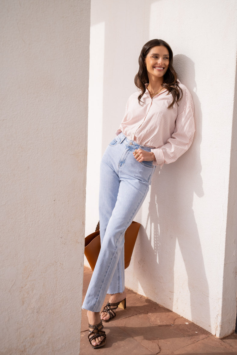 Acid wash blue straight jeans