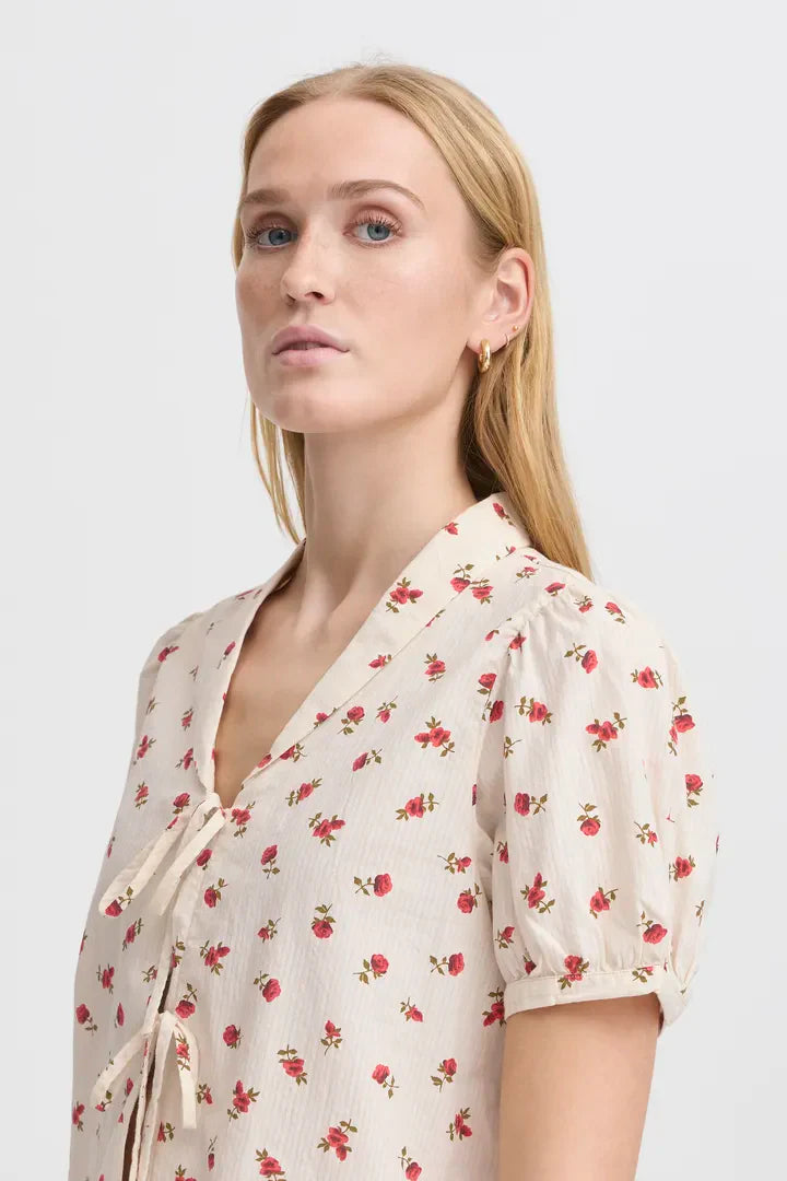 Ichi ROSEY floral tie front blouse