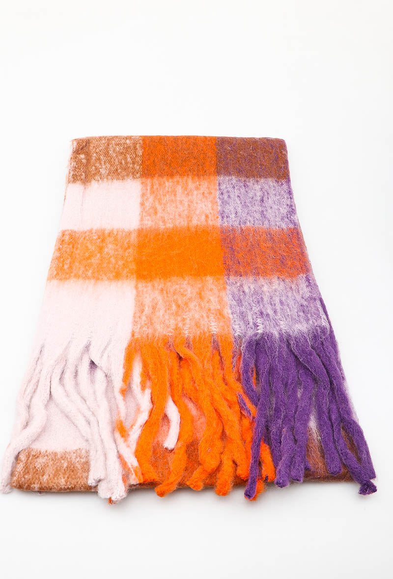 Fluffy plaid pinks wool scarf
