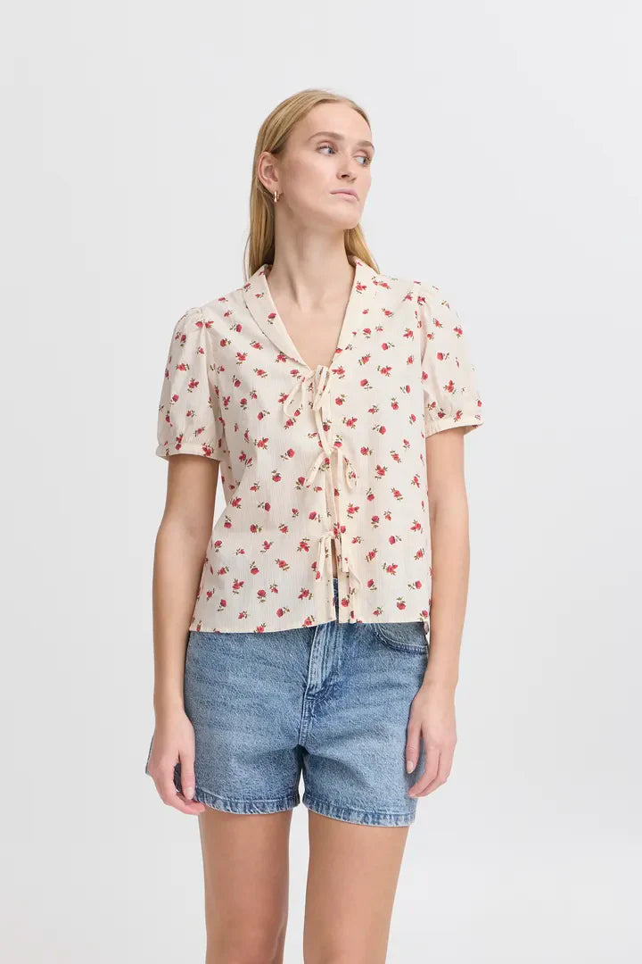 Ichi ROSEY floral tie front blouse