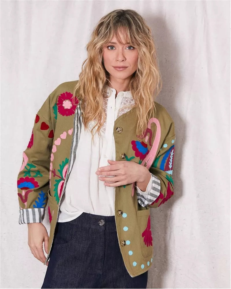 Eden embroidered khaki jacket