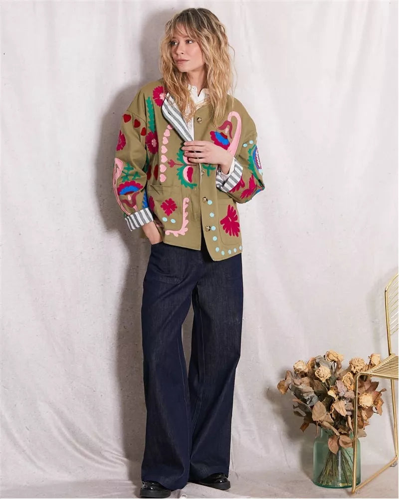 Eden embroidered khaki jacket