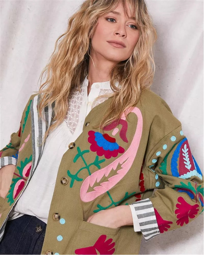 Eden embroidered khaki jacket