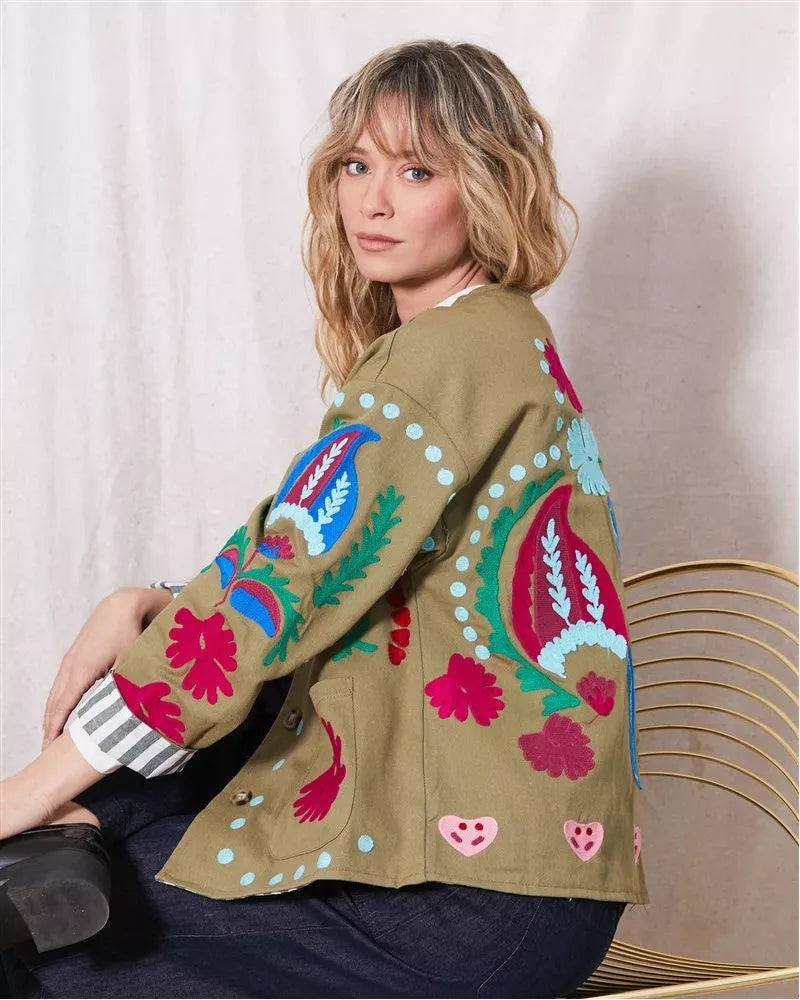 Eden embroidered khaki jacket