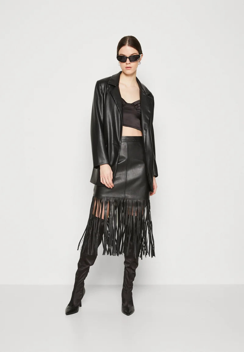 YASFUSANI Leather fringed skirt