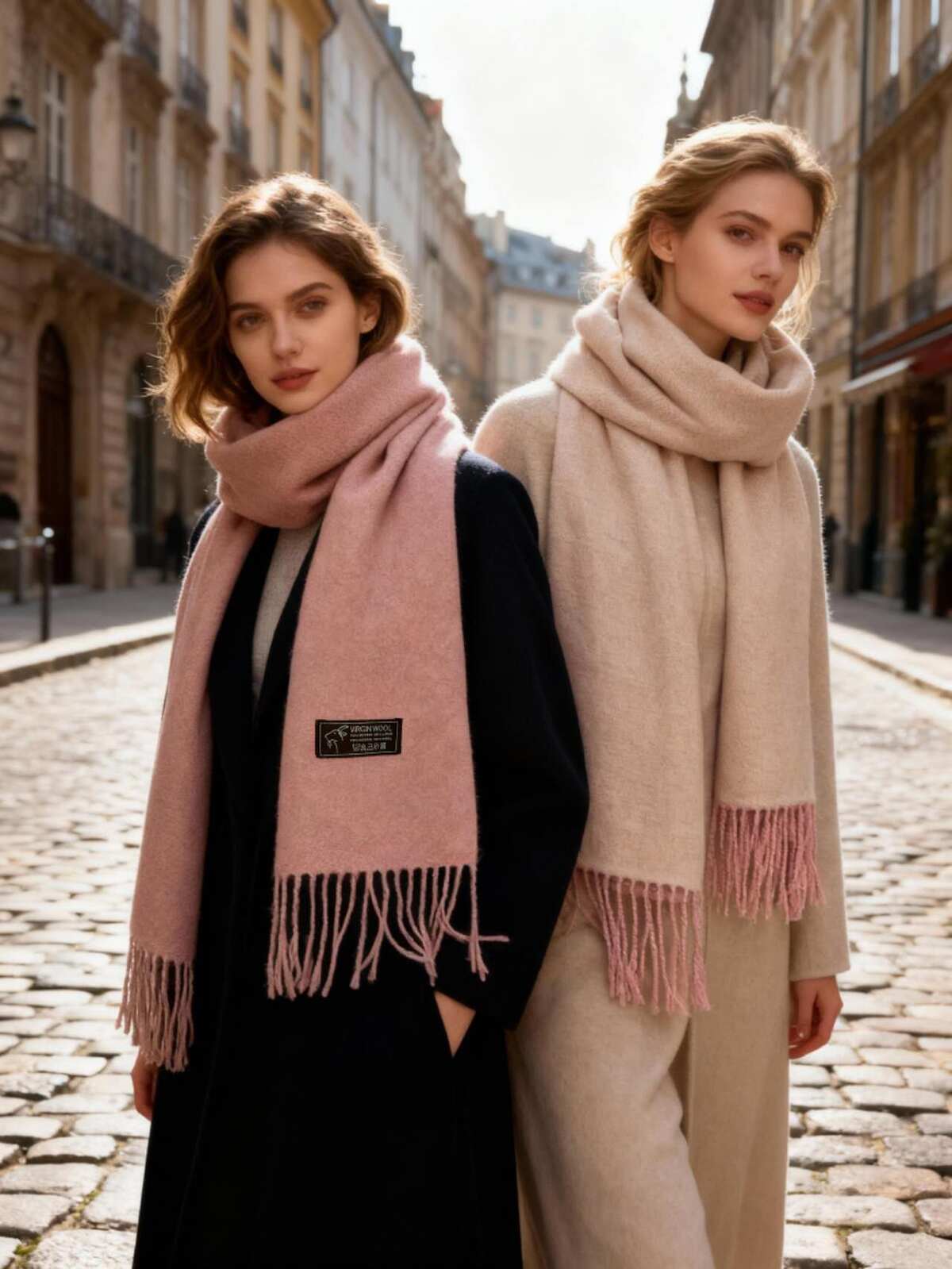 Reversible wool pink and ivory scarf