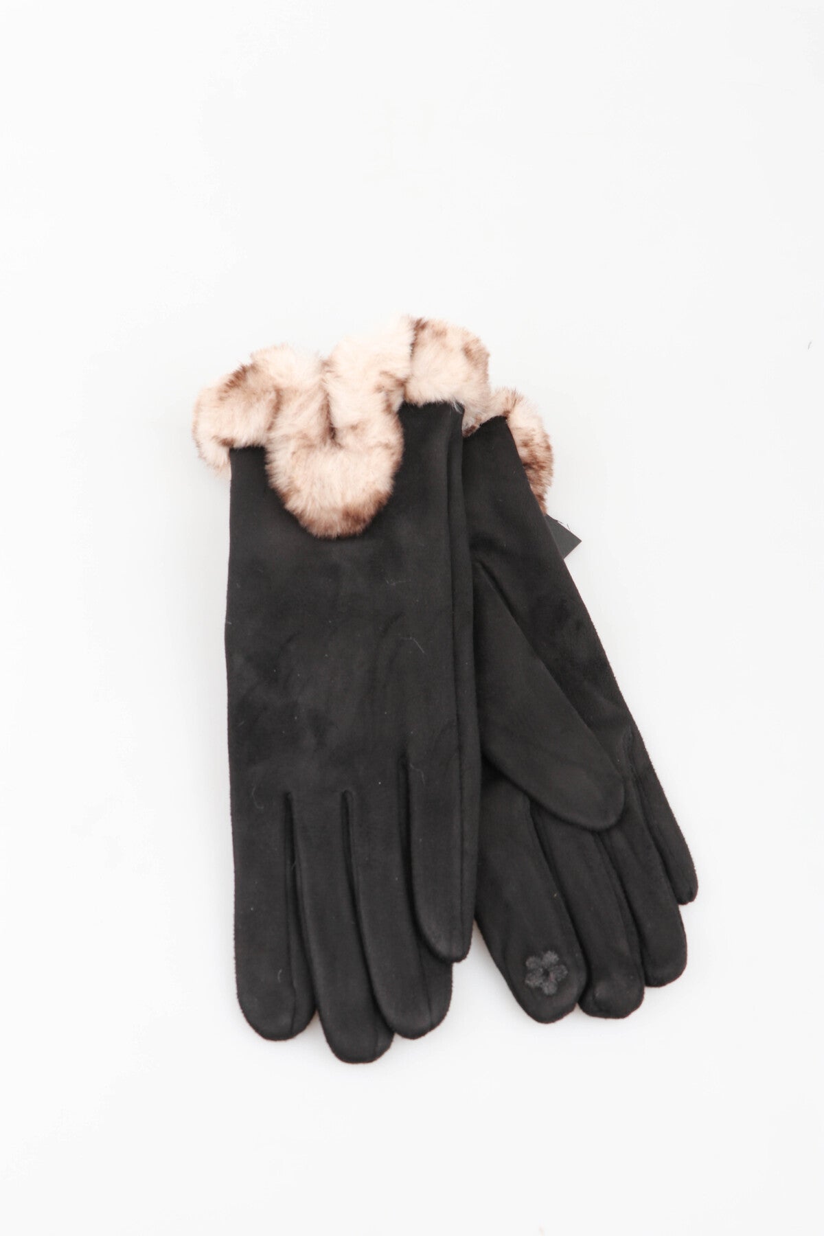 Black fur trim gloves