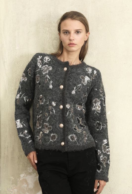 Kelly grey mohair sequin cardigan