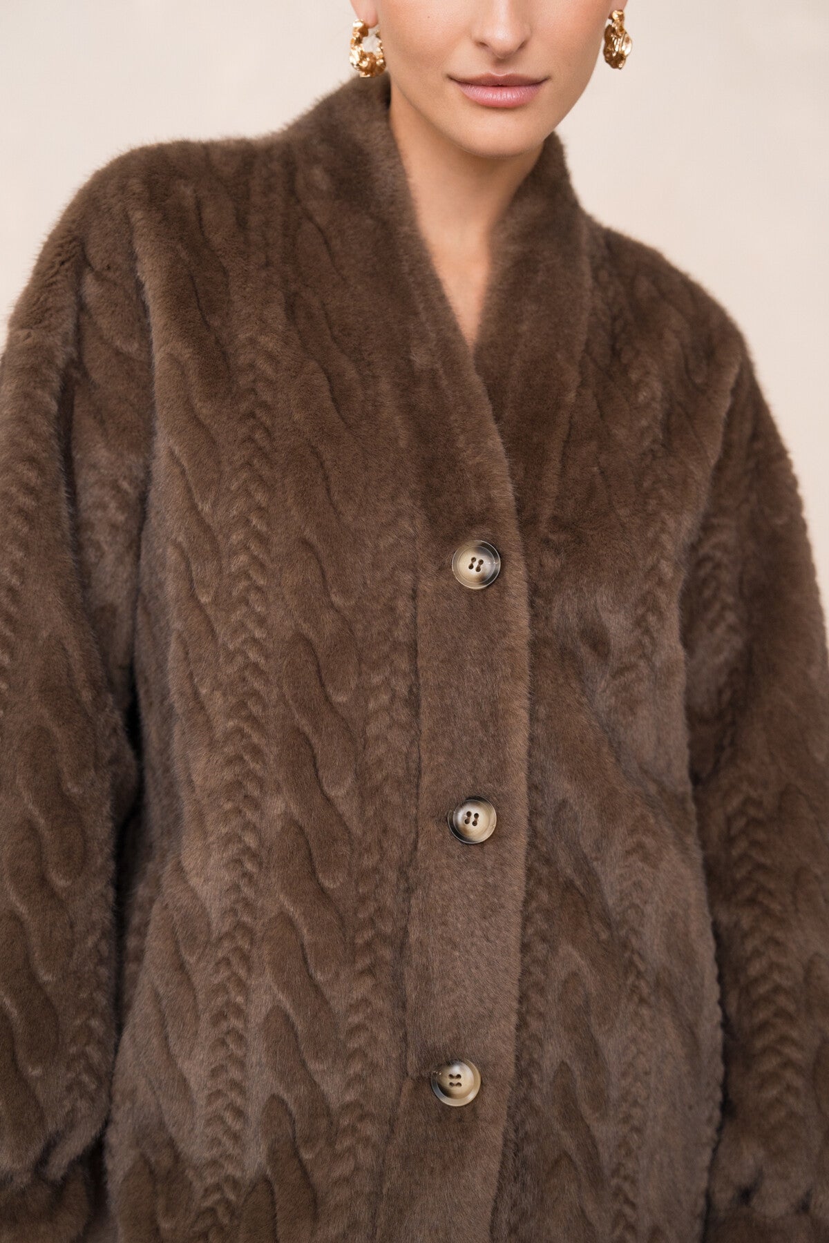 Adeline brown thick faux fur cable jacket