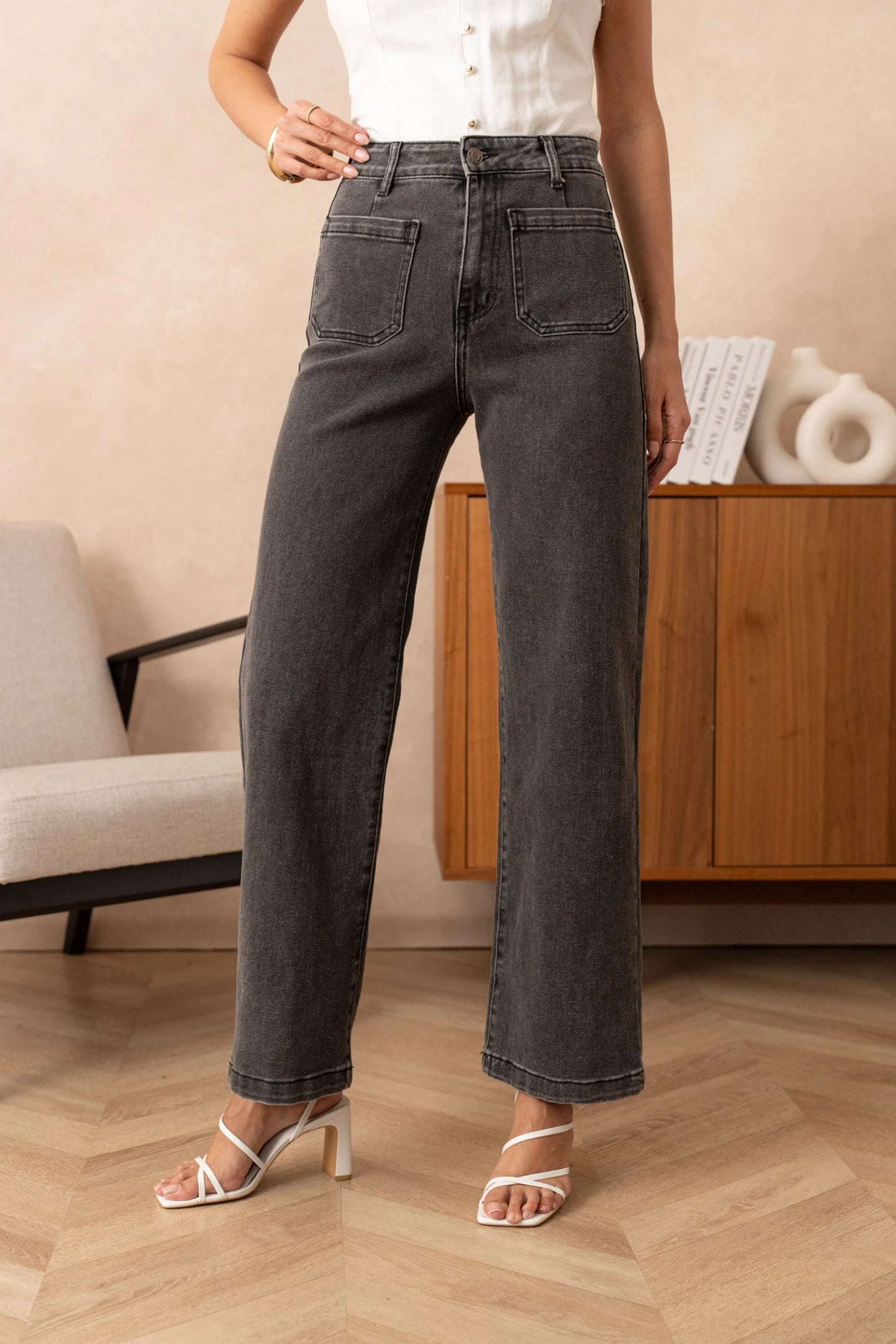 Grey wash wide leg jeans