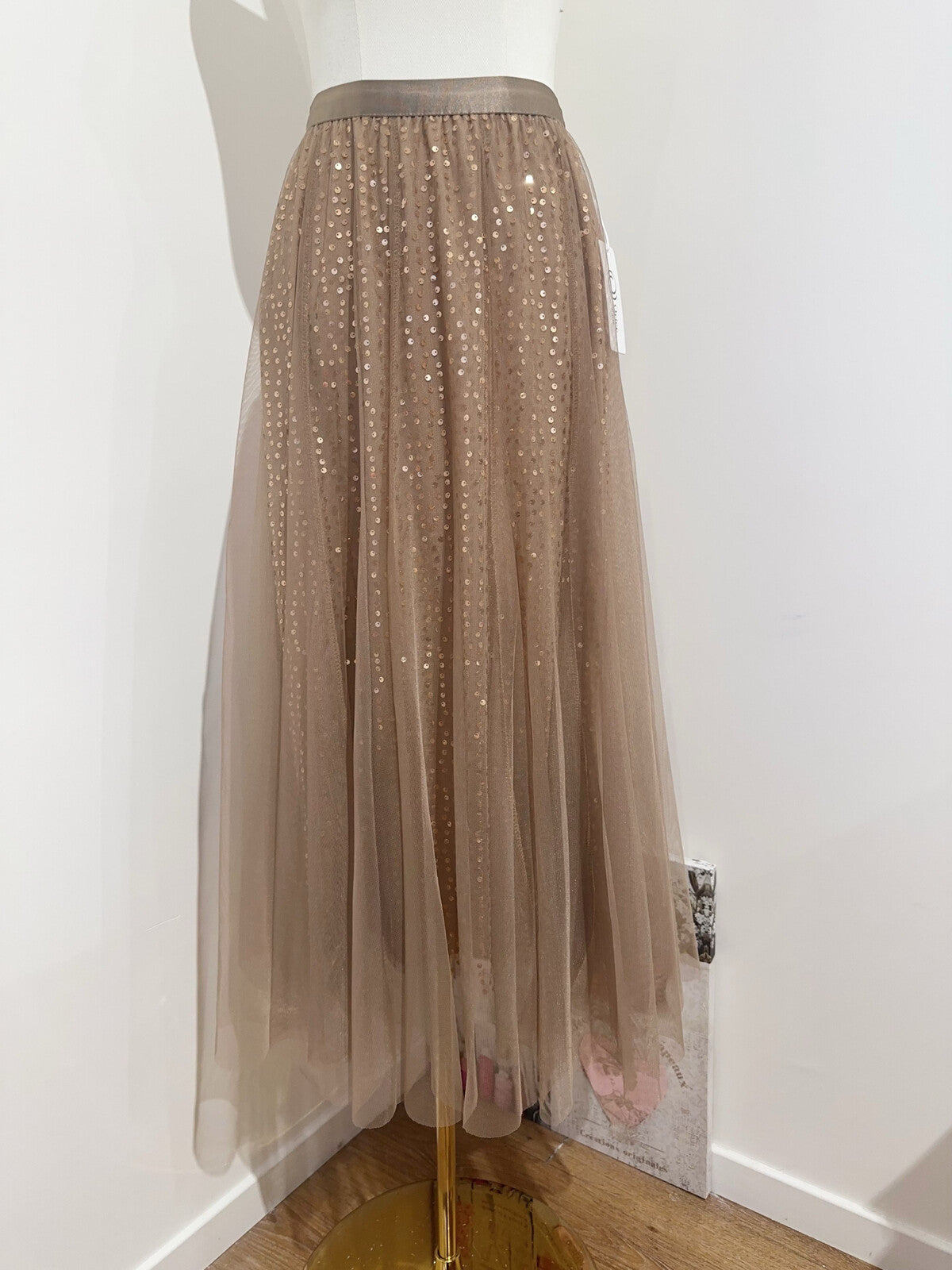 Charlotte taupe double layer sequin tulle skirt