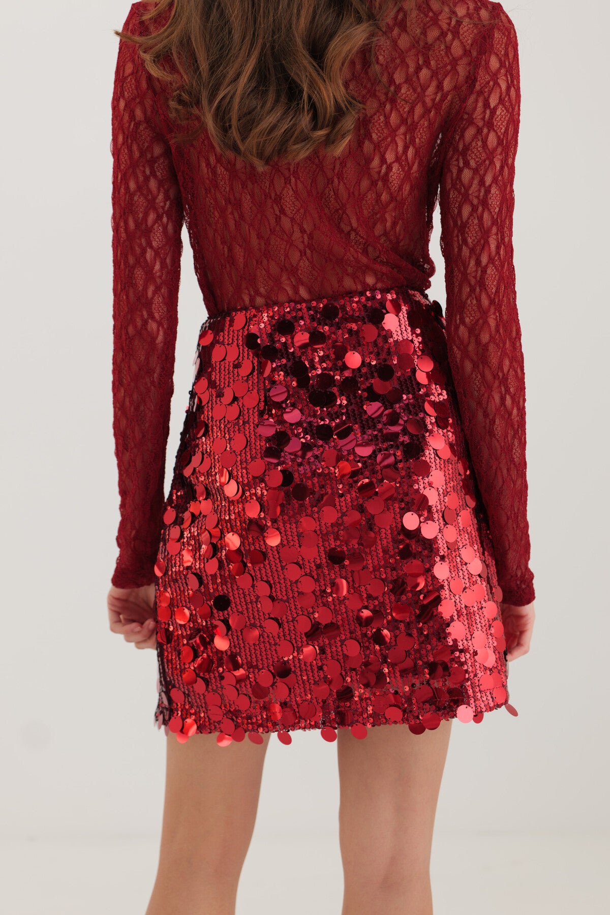 Holly burgundy sequin disc mini skirt